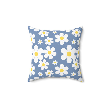 Groovy White Daisies On Blue Spun Polyester Lumbar Pillow 20 x 14, Home Decor, Throw Pillow