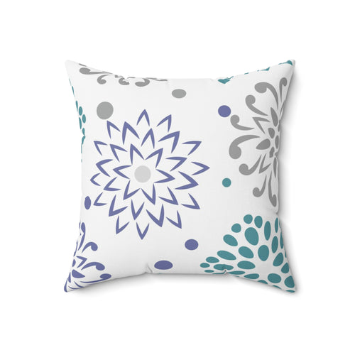 Gray, Teal and Periwinkle Decorative Flower Original Design Spun Polyester Square Pillow, 4 Sizes, Throw Pillow, Decorative Pillow,