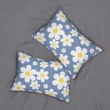 Groovy White Daisies On Blue Spun Polyester Lumbar Pillow 20 x 14, Home Decor, Throw Pillow