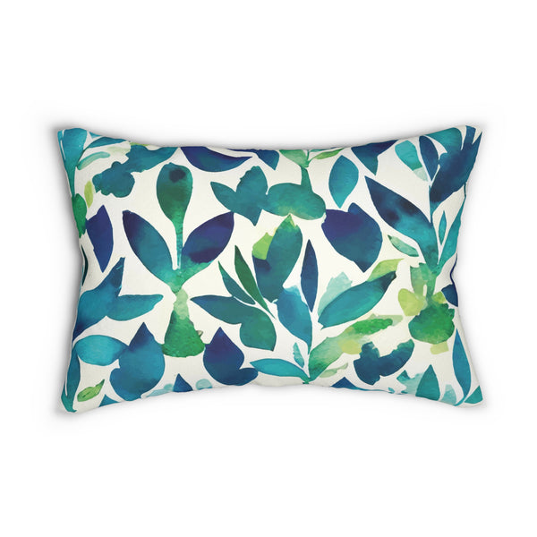 Leaves Blue Green Watercolor Design Spun Polyester Lumbar Pillow