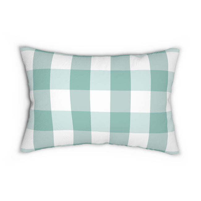 Gingham Green And White Check Spun Polyester Lumbar Pillow 20 x 14, Home Decor, Throw Pillow