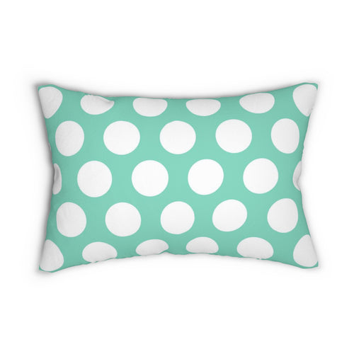 Turquoise And White Polka Dot Reverse Spun Polyester Lumbar Pillow 20 x 14, Home Decor, Throw Pillow