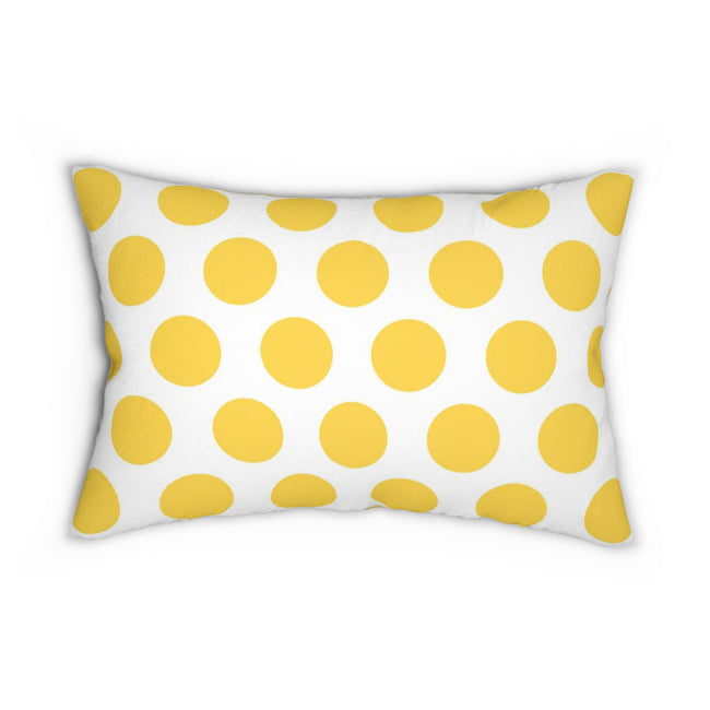 Yellow And White Polka Dot Reverse Spun Polyester Lumbar Pillow 20 x 14, Home Decor, Throw Pillow