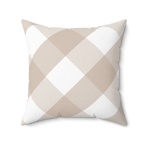 Gingham Sand And White Check Spun Polyester Square Pillow in 4 Sizes, Home Decor, Throw Pillow