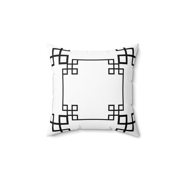 Geometric Chinoiserie Pattern Reversible Black and White Print Original Design Spun Polyester Square Pillow 4 Sizes