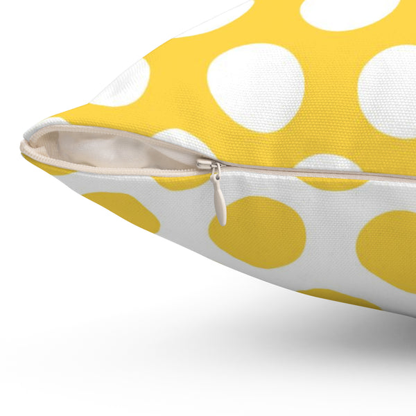 Yellow And White Polka Dot Reverse Pattern Spun Polyester Square Pillow in 4 Sizes, Home Decor, Throw Pillow