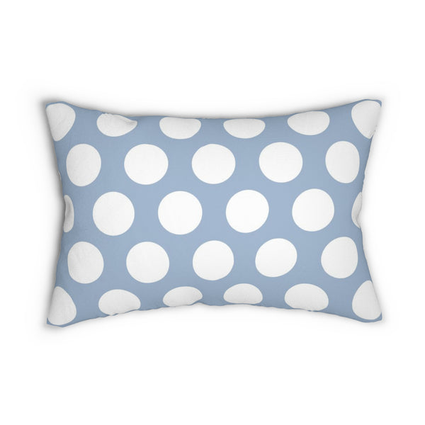 Blue And White Polka Dot Reverse Spun Polyester Lumbar Pillow 20 x 14, Home Decor, Throw Pillow
