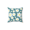 Groovy White Daisies On Teal Green Spun Polyester Square Pillow in 4 Sizes, Home Decor, Throw Pillow