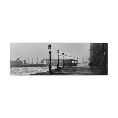 Vintage Lamps Waterfront Black and White Canvas Wall Art Gallery Wrap 36" x 12"