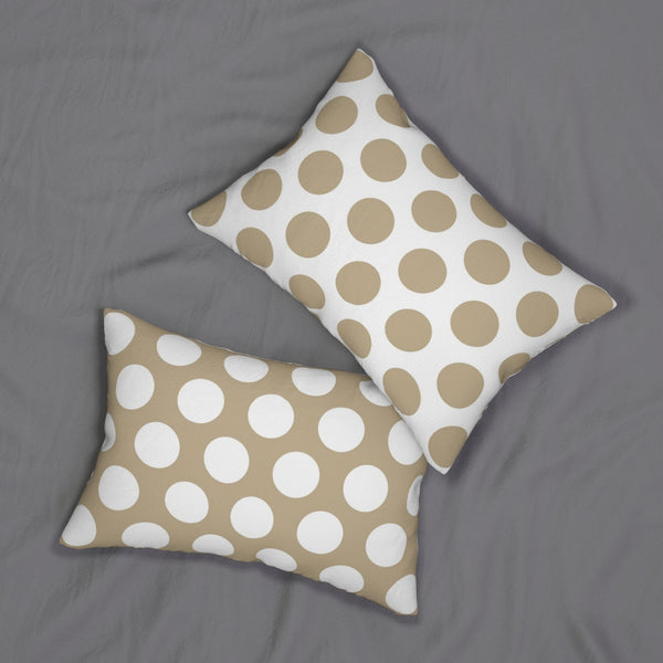 Taupe And White Polka Dot Reverse Spun Polyester Lumbar Pillow 20 x 14, Home Decor, Throw Pillow