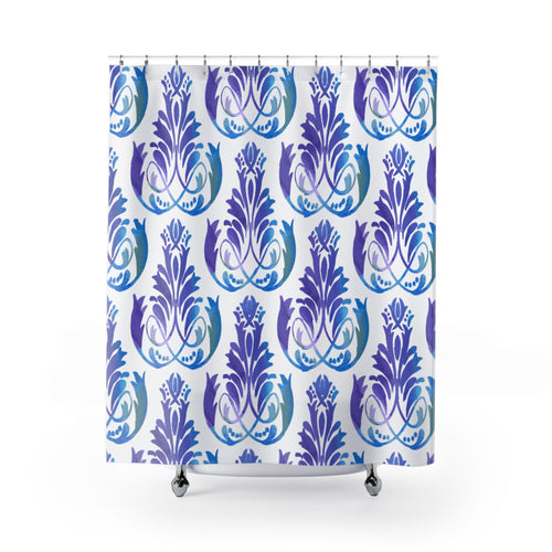 Rococco Ornament Blue Purple Fabric Shower Curtain Custom Design Bathroom Decor 71 x 74