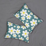 Groovy White Daisies On Green Spun Polyester Lumbar Pillow 20 x 14, Home Decor, Throw Pillow