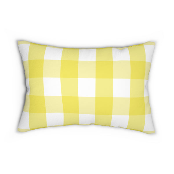 Gingham Yellow And White Check Spun Polyester Lumbar Pillow 20 x 14, Home Decor, Throw Pillow