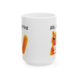 Ahh... Coffee First Wise Cat Large 15 oz White Ceramic Mug