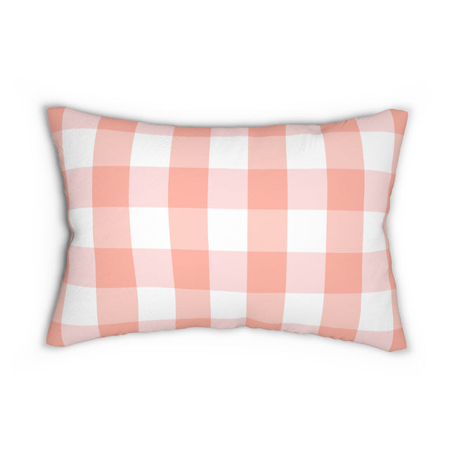 Gingham Pink And White Check Plaid Spun Polyester Lumbar Pillow 20 x 14 Inches, Home Decor, Throw Pillow