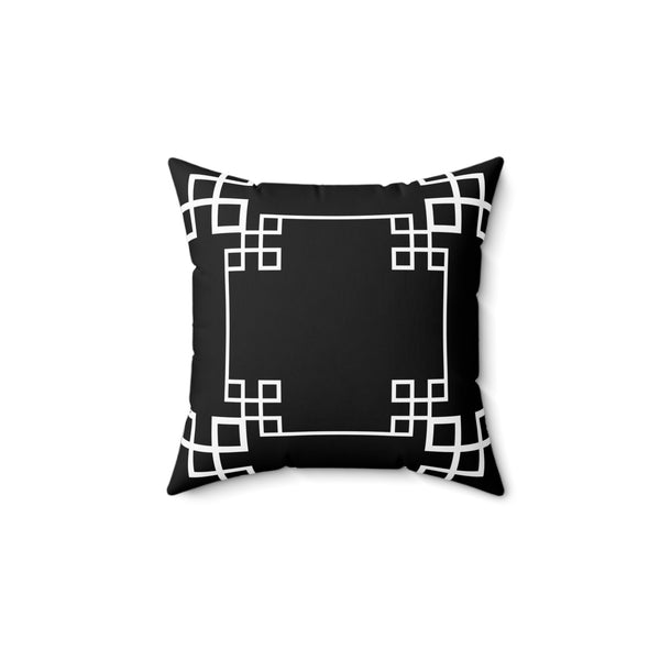 Geometric Chinoiserie Pattern Reversible Black and White Print Original Design Spun Polyester Square Pillow 4 Sizes