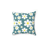 Groovy White Daisies On Teal Green Spun Polyester Square Pillow in 4 Sizes, Home Decor, Throw Pillow