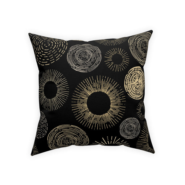 Gold Circle Sunburst Design on Black Broadcloth Pillow 4 Sizes Square and 1 Lumbar Size, Home Decor, Pillows