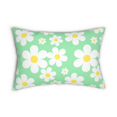 Groovy White Daisies On Green Spun Polyester Lumbar Pillow 20 x 14, Home Decor, Throw Pillow