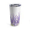 Lavender Border on White Stainless Steel 20 oz. Vacuum Insulated Tumbler, Tight Sealed Clear Lid, Travel Sized