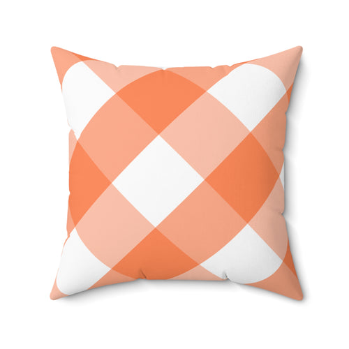 Gingham Tangerine And White Check Spun Polyester Square Pillow in 4 Sizes, Home Decor, Throw Pillow