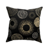 Gold Circle Sunburst Design on Black Broadcloth Pillow 4 Sizes Square and 1 Lumbar Size, Home Decor, Pillows