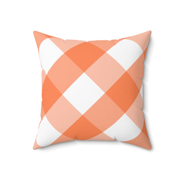 Gingham Tangerine And White Check Spun Polyester Square Pillow in 4 Sizes, Home Decor, Throw Pillow