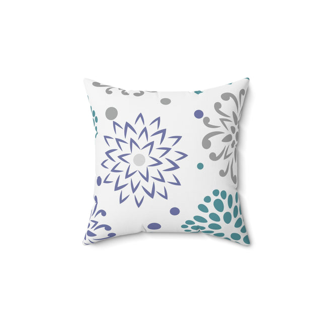 Gray, Teal and Periwinkle Decorative Flower Original Design Spun Polyester Square Pillow, 4 Sizes, Throw Pillow, Decorative Pillow,
