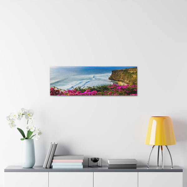 Pink Flowers Ocean Bluff Canvas Wall Art Gallery Wrap 36" x 12"