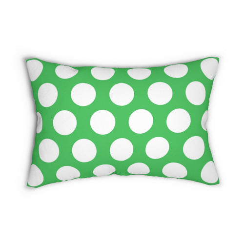 Green And White Polka Dot Reverse Spun Polyester Lumbar Pillow 20 x 14, Home Decor, Throw Pillow