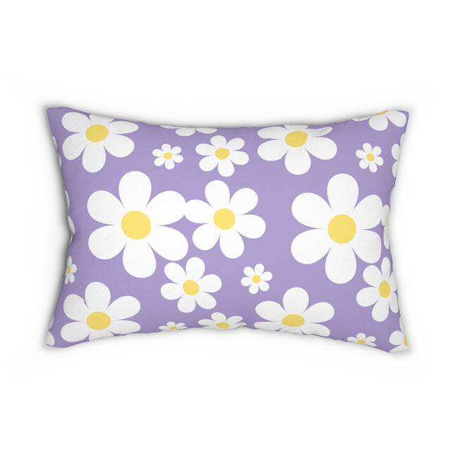 Groovy White Daisies On Lavender Spun Polyester Lumbar Pillow 20 x 14, Home Decor, Throw Pillow