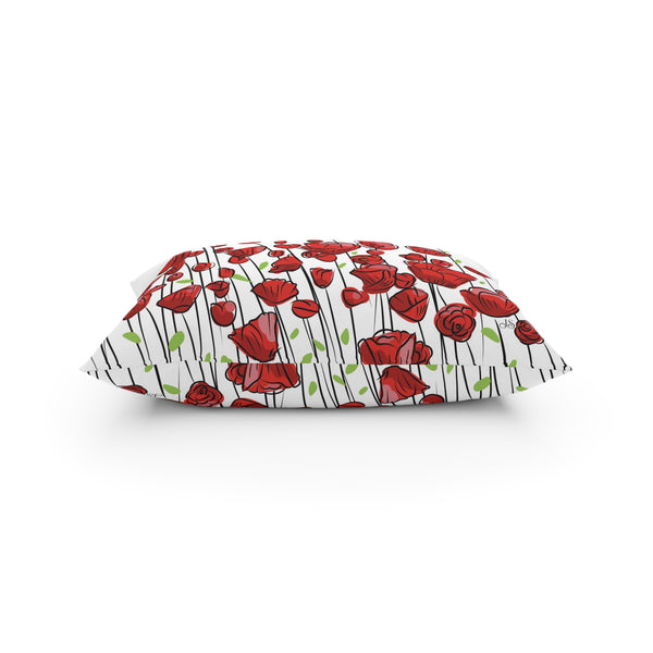 Red Poppies on White Broadcloth Pillow 4 Sizes Square and 1 Lumbar Size, Home Decor, Pillows