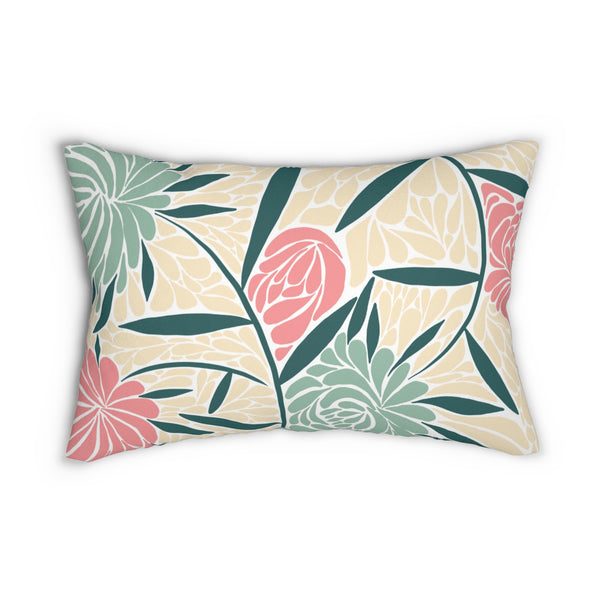Soft Green and Pink Trendy Matisse Style Floral Spun Polyester Lumbar Pillow 20 x 14, Home Decor, Throw Pillow