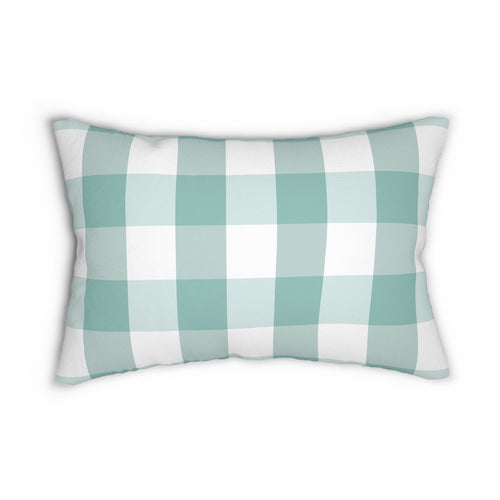 Gingham Green And White Check Spun Polyester Lumbar Pillow 20 x 14, Home Decor, Throw Pillow