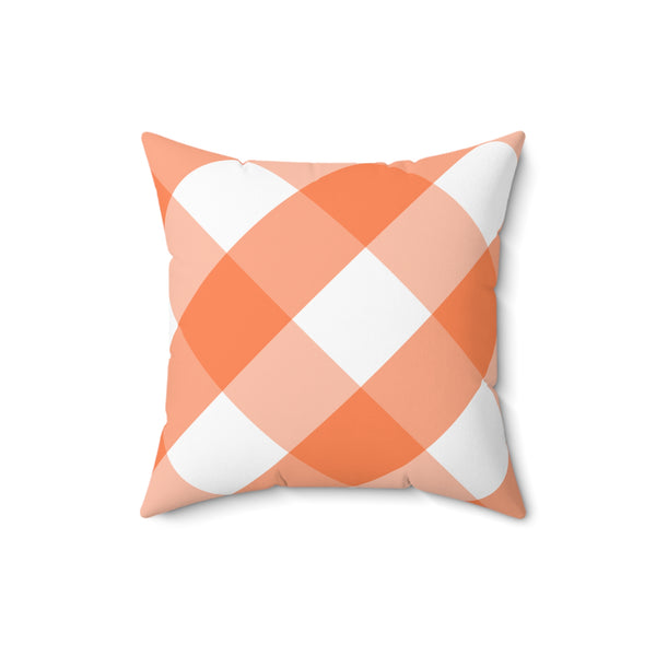 Gingham Tangerine And White Check Spun Polyester Square Pillow in 4 Sizes, Home Decor, Throw Pillow