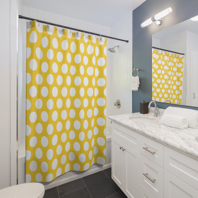 Yellow With White Polka Dots Fabric Shower Curtain Custom Design Bathroom Decor 71 x 74