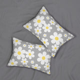 Groovy White Daisies On Gray Spun Polyester Lumbar Pillow 20 x 14, Home Decor, Throw Pillow