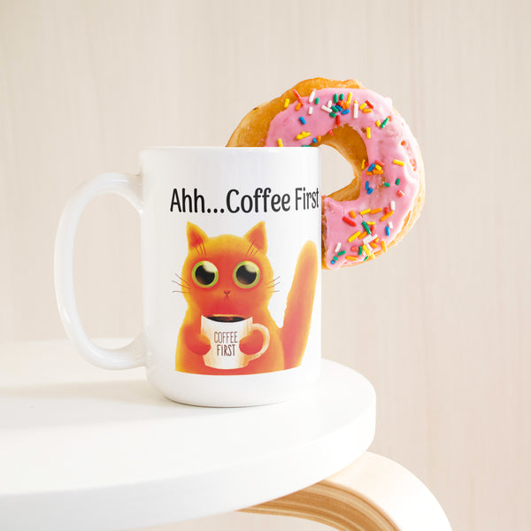 Ahh... Coffee First Wise Cat Large 15 oz Mug