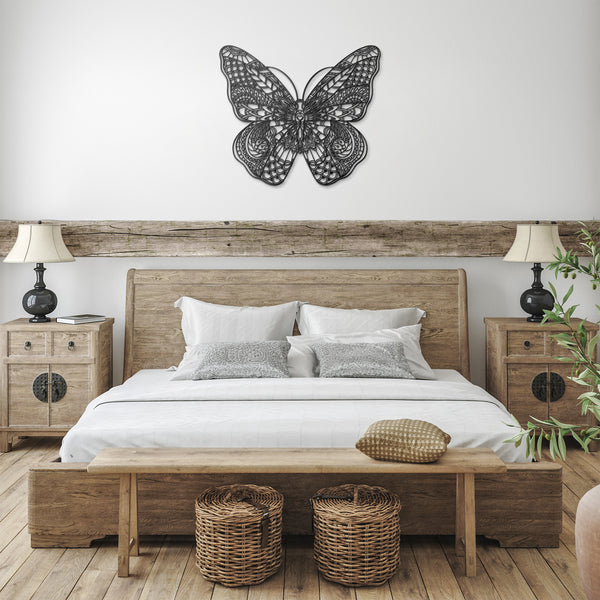 Beautiful Mandala Butterfly Metal Wall Art, 5 Colors, 6 Sizes