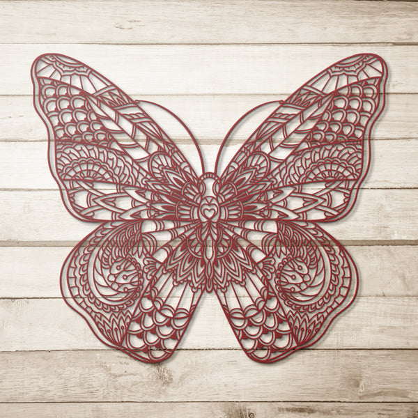 Beautiful Mandala Butterfly Metal Wall Art, 5 Colors, 6 Sizes