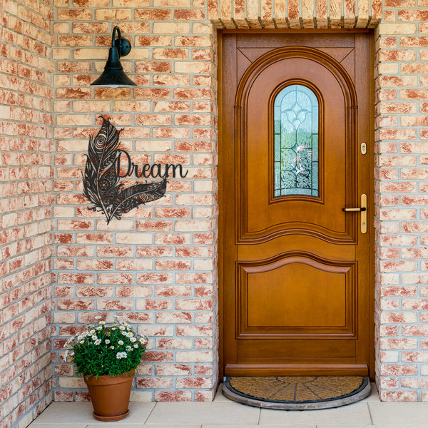 Dream Boho Feathers Sign Steel Powder Coated Sign 5 Colors
