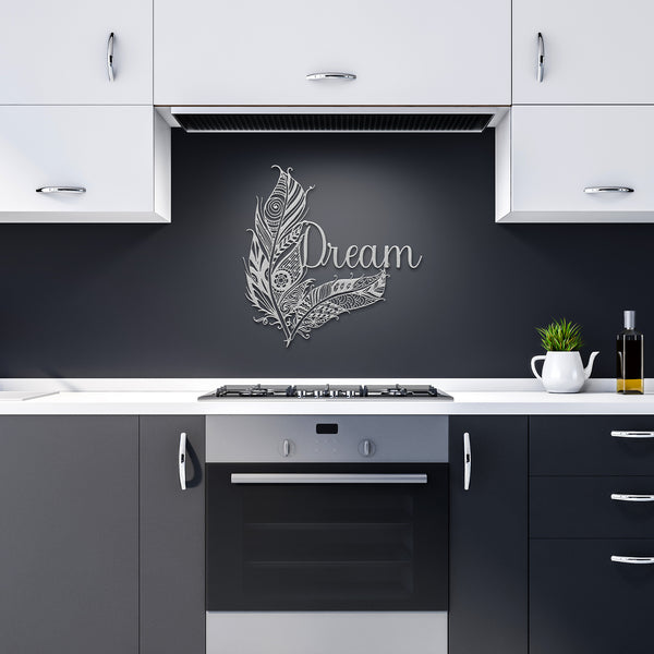 Dream Boho Feathers Sign Steel Powder Coated Sign 5 Colors