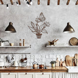 Flowering Plant With Butterfly Metal Wall Art, 5 Colors, 6 Sizes