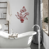 Flowering Plant With Butterfly Metal Wall Art, 5 Colors, 6 Sizes