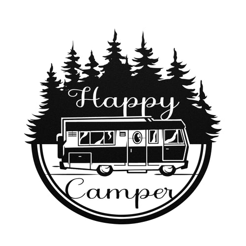 Happy Camper RV In Trees Custom Metal Sign Powder Coated Steel 5 Colors
