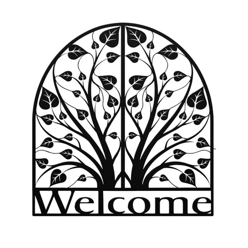 Laurel Tree Welcome Sign Steel Powder Coated Sign 5 Colors