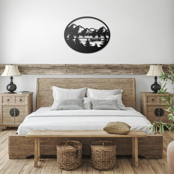 Mountain Lake With Canoe Custom Metal Sign Powder Coated Steel 5 Colors