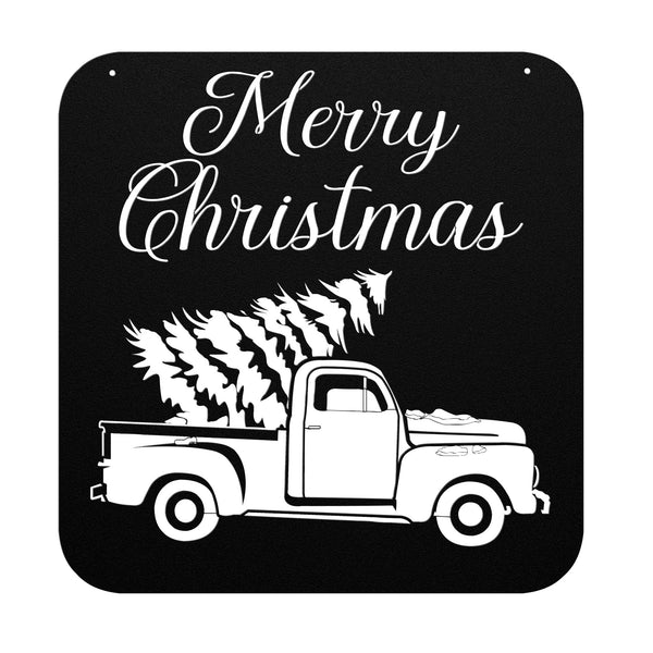 Vintage Truck With Christmas Tree Custom Metal Sign Powder Coated Steel Sign 5 Colors
