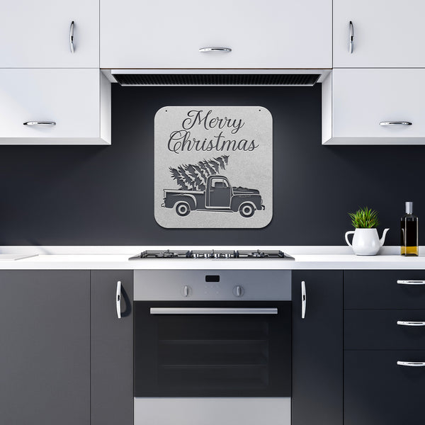 Vintage Truck With Christmas Tree Custom Metal Sign Powder Coated Steel Sign 5 Colors