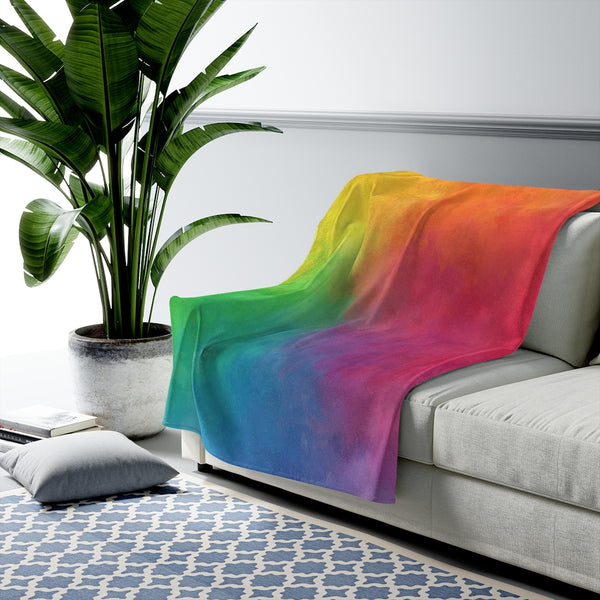 Rainbow Color Wash Velveteen Plush Blanket Custom Blanket, Plush Throw Blanket for Home, Office, Dorm, Super Soft 3 Sizes,
